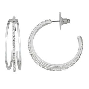 Nine West Layered Crystal C-Hoop Earrings